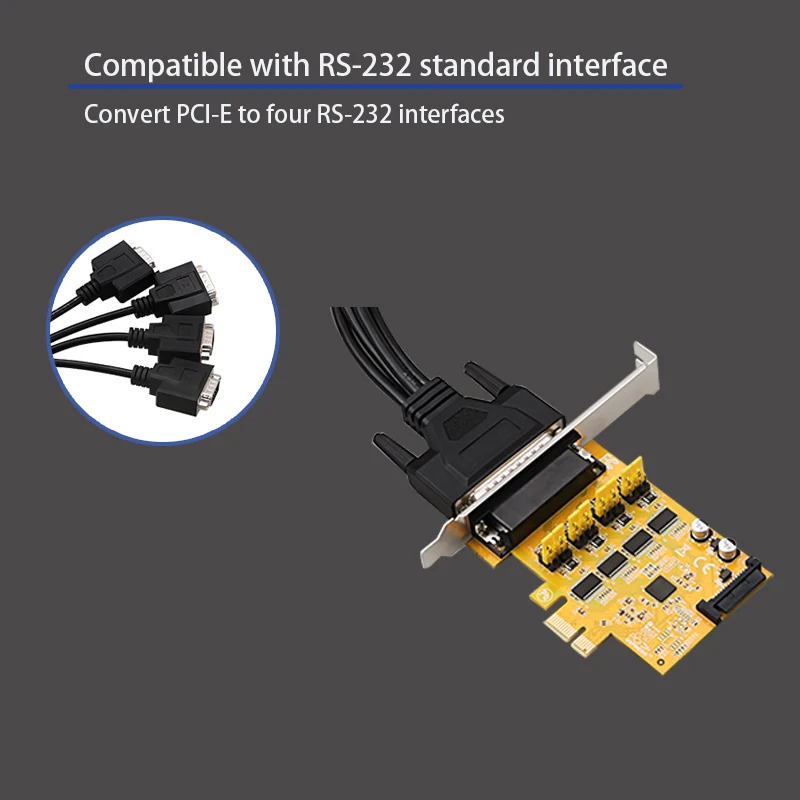 PCIe to 4 Serial Port RS232 Expansion Card PCIE Expansion Serial Card Game PCIE Card Riser Card Adapter Extender PCIe Converter
