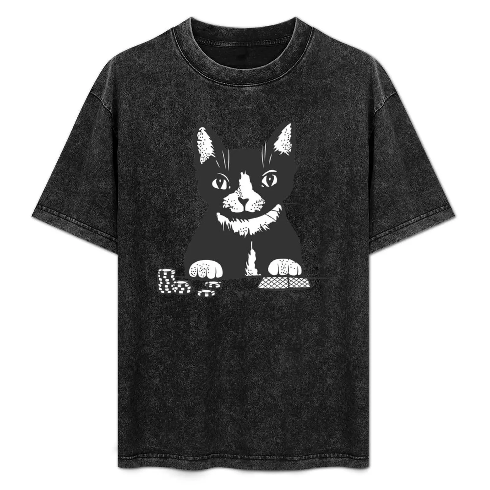 ポーカーキャットフェイスtシャツ-カジュアル日常着tシャツ