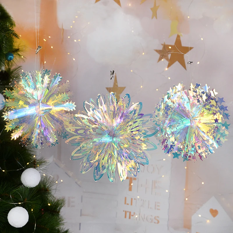 Large Shiny Laser DIY Hanging Ornament Wedding Party Star Snowflake Tree Pendant for Winter Christmas Birthday Party Decoration