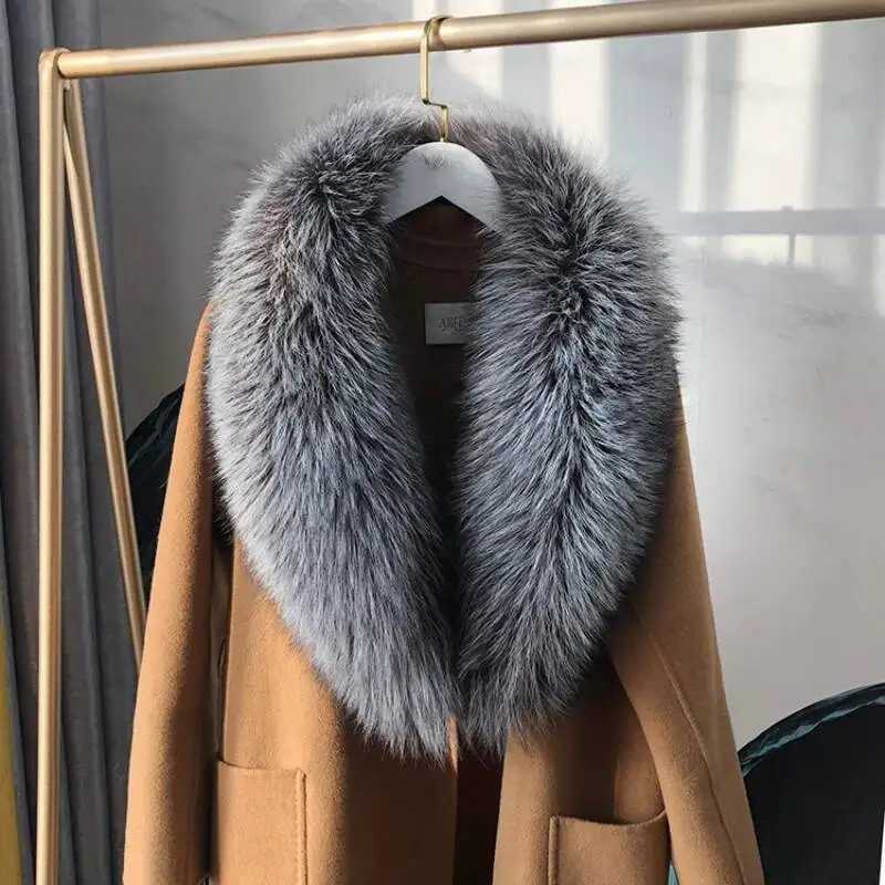 100% Natural Real Fox Fur Collar For Women Men Coat Jacket Fur Scarf Winter Extra Large Size Neck Warmer Fur Scarf Shawls Wraps