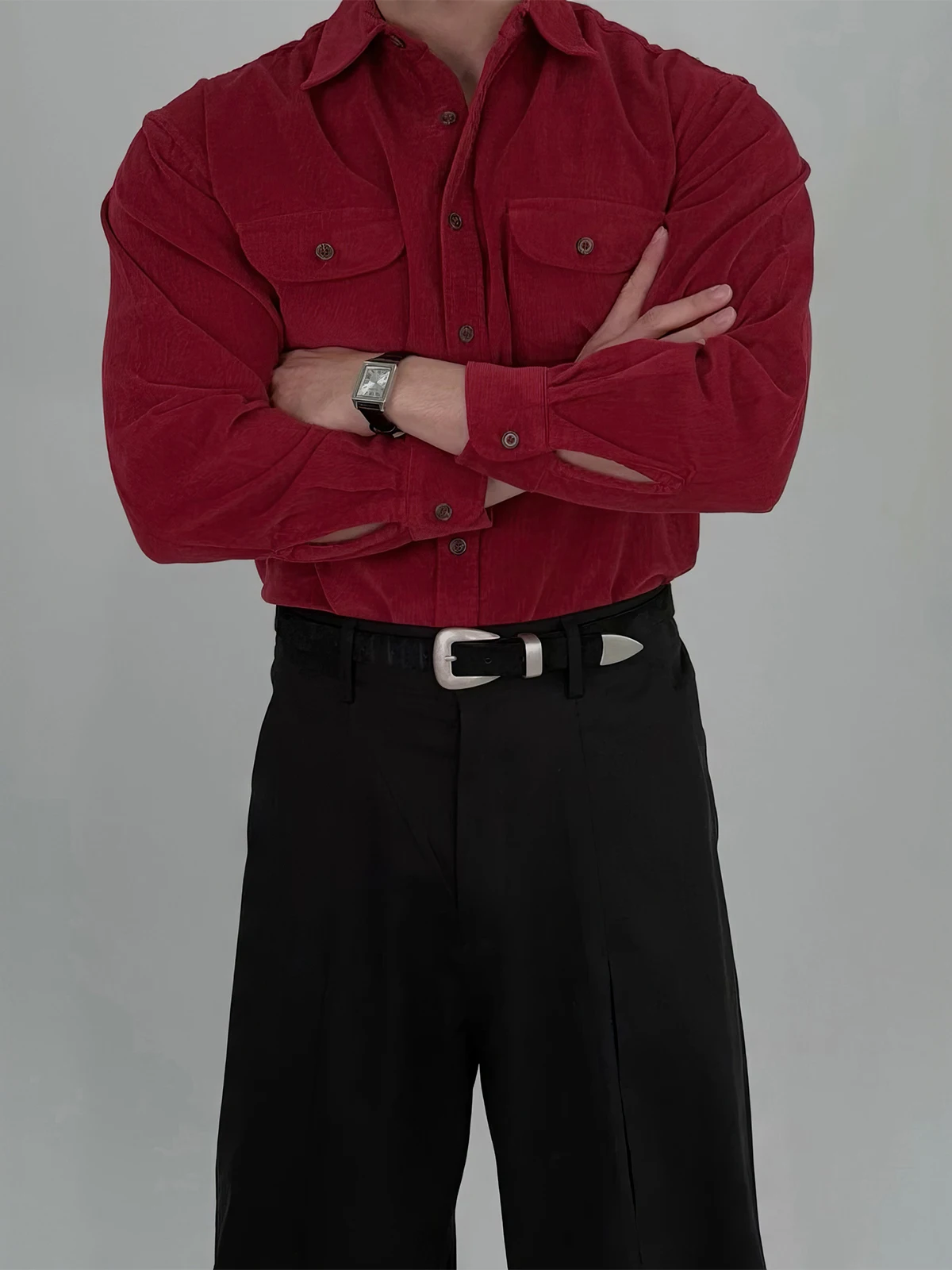 

Red Fortunet Trousseau Men's Long Sve Corduroy irt Chinese Zodiac Year Design Casual Festive American Sle Faionable