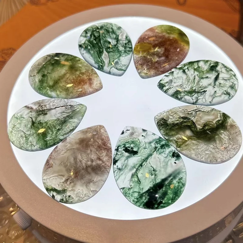 Trendy Natural Moss Agate Pendant Solid 925 Silver Water Drop Gemstone for Women Birthday Party Necklace Jewelry
