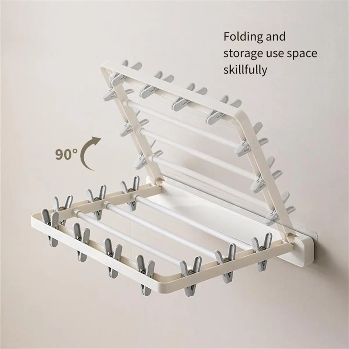 2026 New Folding Drying Rack Wall Mounted Drying Clip Windproof Folding Hanger Household Clothes Dryer Space Saving