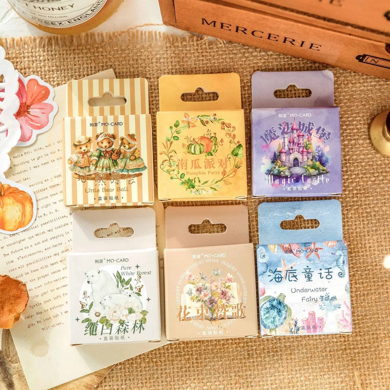 45 Pcs/box Kawaii Cute Boxed DIY Decoration Mini Size Vintage Theme Adhesive Paper Stickers for Laptop Planners Scrapbook Cups