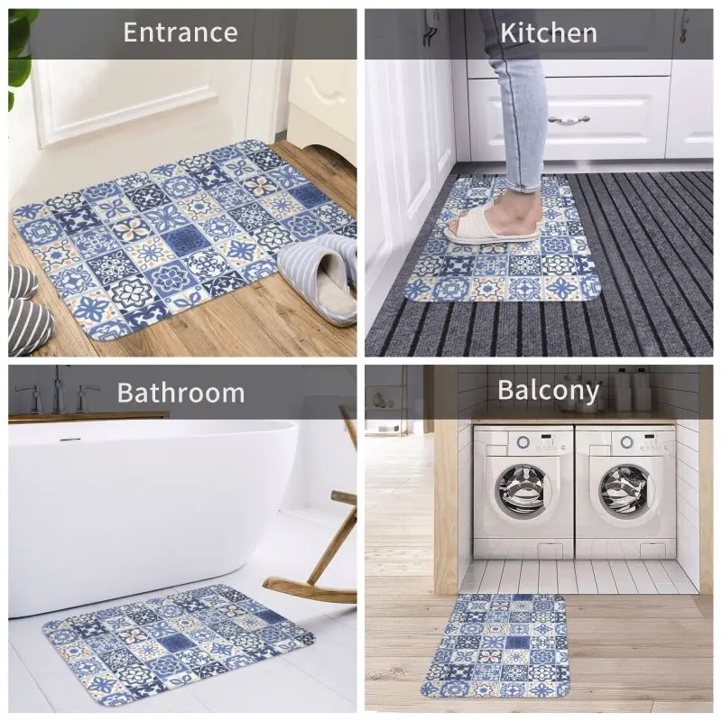 Zerbino personalizzato in piastrelle portoghese blu antiscivolo benvenuto cucina tappetini porta portogallo Azulejo fiore giardino tappeto tappeto