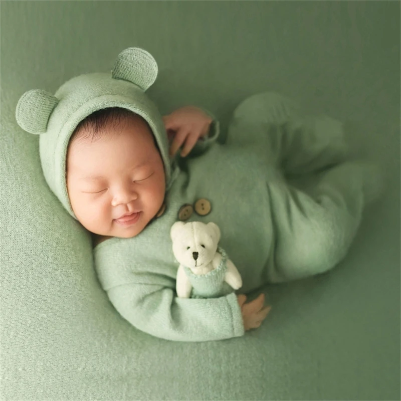 2024 New Newborn Photography Props Clothes Baby Studio Photo Shooting Costumes Accessories Baby Knitted Romper Hat Set