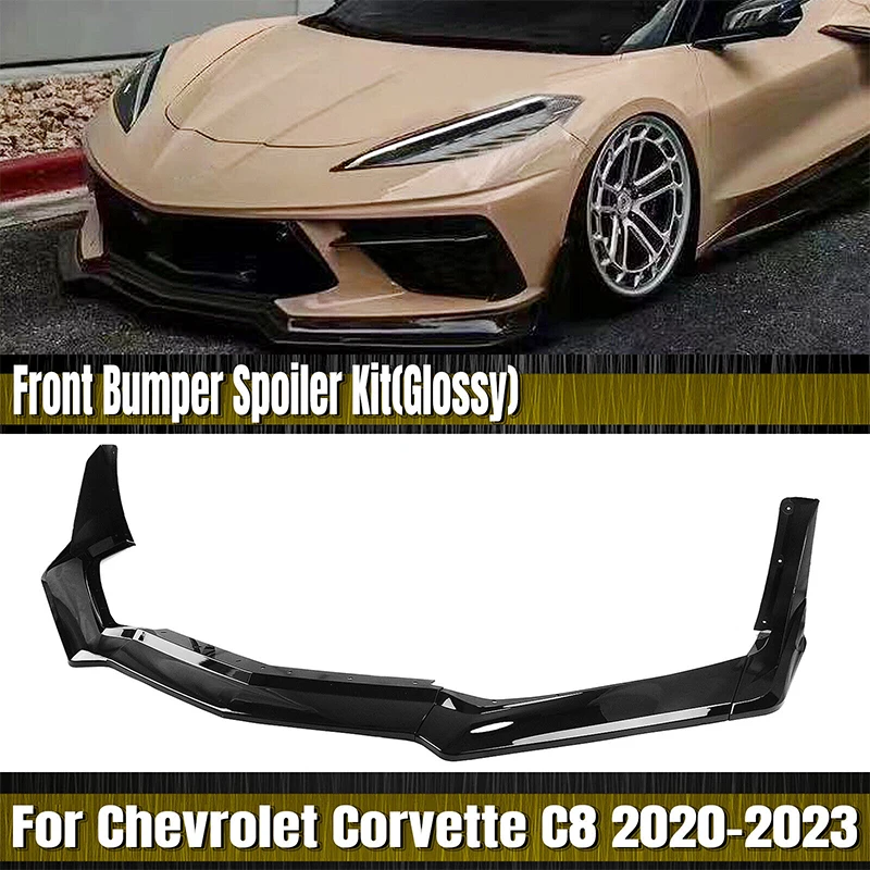 

Gloss Black Front Spoiler Lip Splitter For Chevy Corvette C8 2020-2024 Z51 STG Deflector Front Bumper Trim Body Kit Accessories