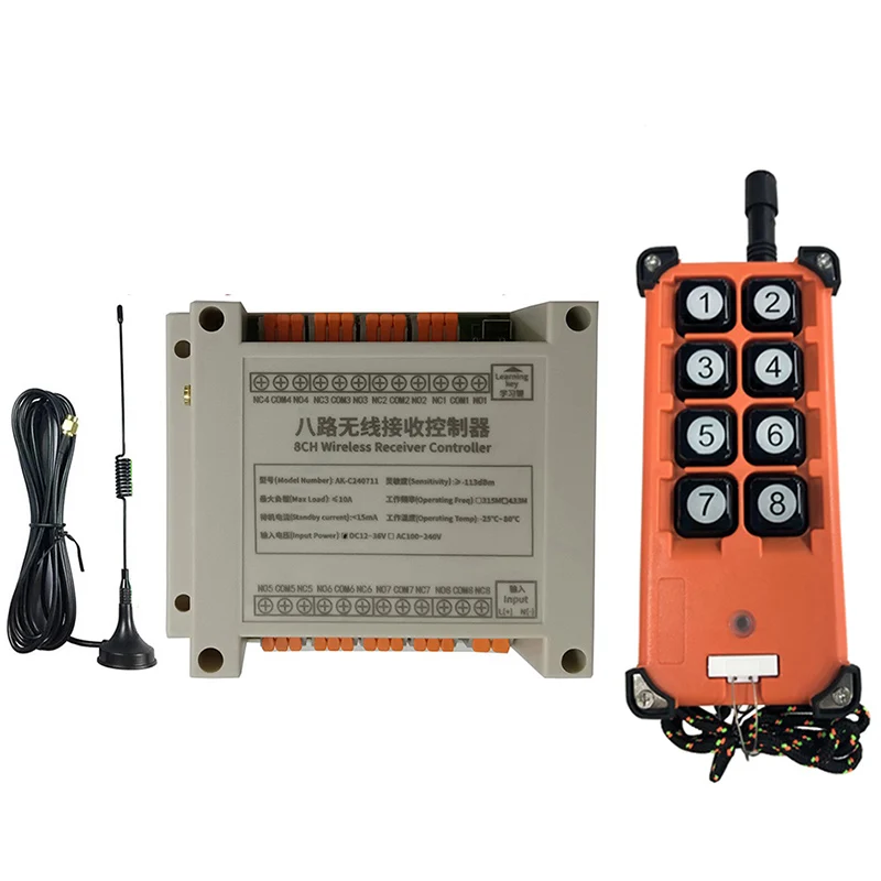 433mhz AC 110V 220V 8CH 8 Channel RF Wireless Remote Control System Receiver Transmitter Universal power industrial 200-3000m