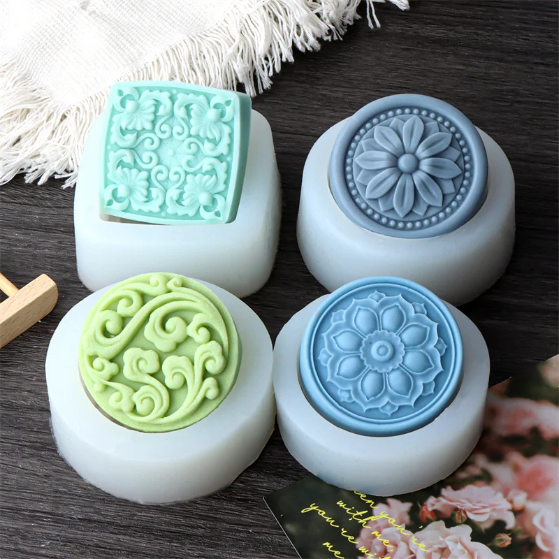 Circular Flower  Soap Silicone Mold Classic Pattern Candle Resin Plaster Mould Chocolate Ice Making Set Party Home Decor Gifts