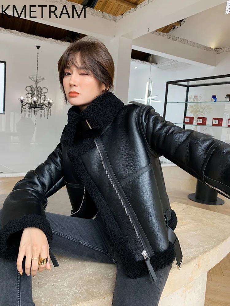 Natural Merino Wool Sheepskin Double Faced Fur Jacket Woman Short Biker Real Fur Coat Women Winter Clothes 2025 шуба женская