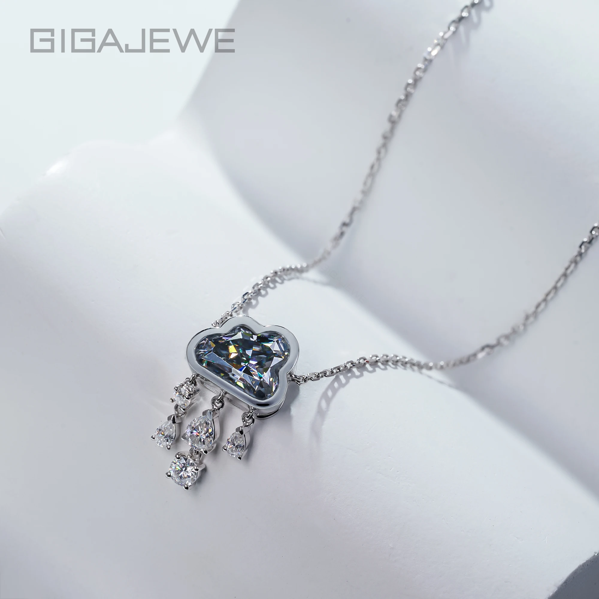 GIGAJEWE 3ct Cloud Cut Moissanite Necklace Gray Color S925 Silver 18K Gold Plated Pendant Elegant Fine Jewelry Gift for Women