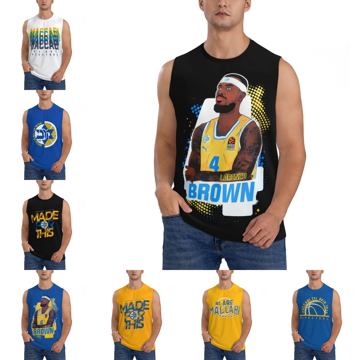 

Maccabi Tel Aviv Basketball Athletic Men's Hd Print Cotton Tank Top Muscle Tee Sleeveless T-Shirt Tagless Tank Undershirt