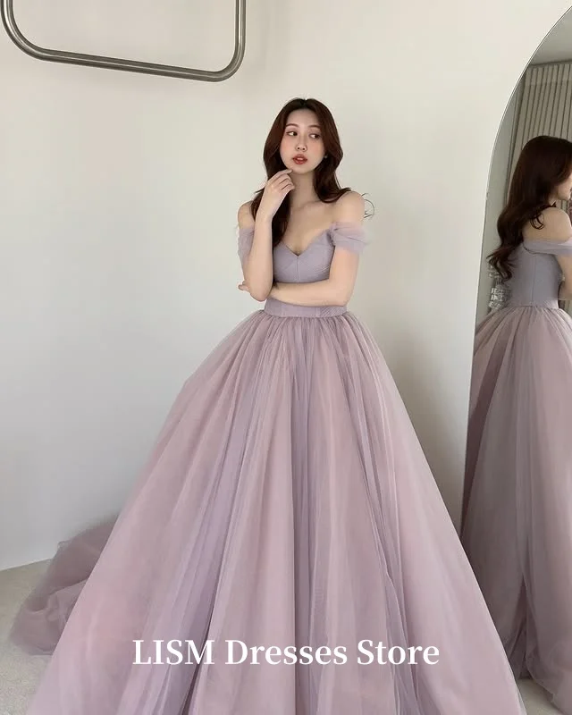 LISM Paars Schouderafhangend Sweetheart Korea Avondjurken Fotoshoot Zacht Tule Galajurken Aanpassen Innov Fore), Korsetten Terug