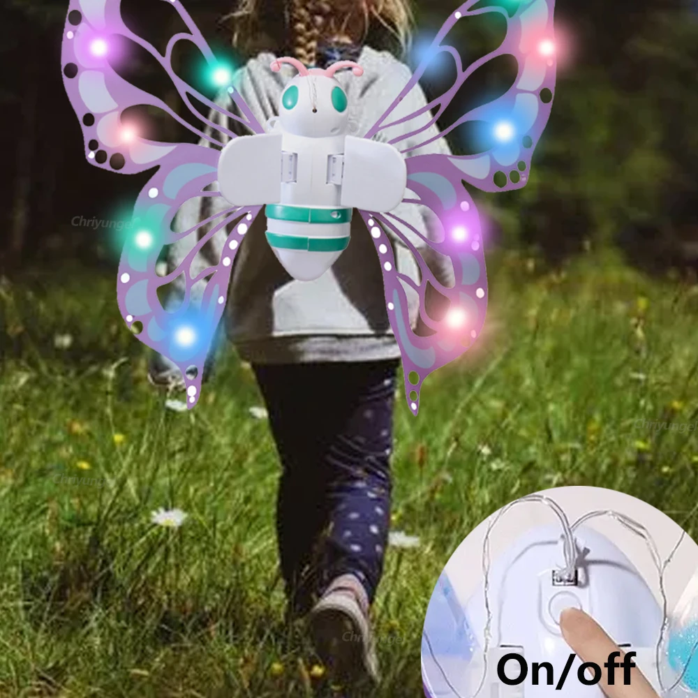 Asas de borboleta elétricas em movimento, asas de elfo com luz, asas de fada para crianças, aniversário, natal, cosplay, brinquedo de anjo para meninas