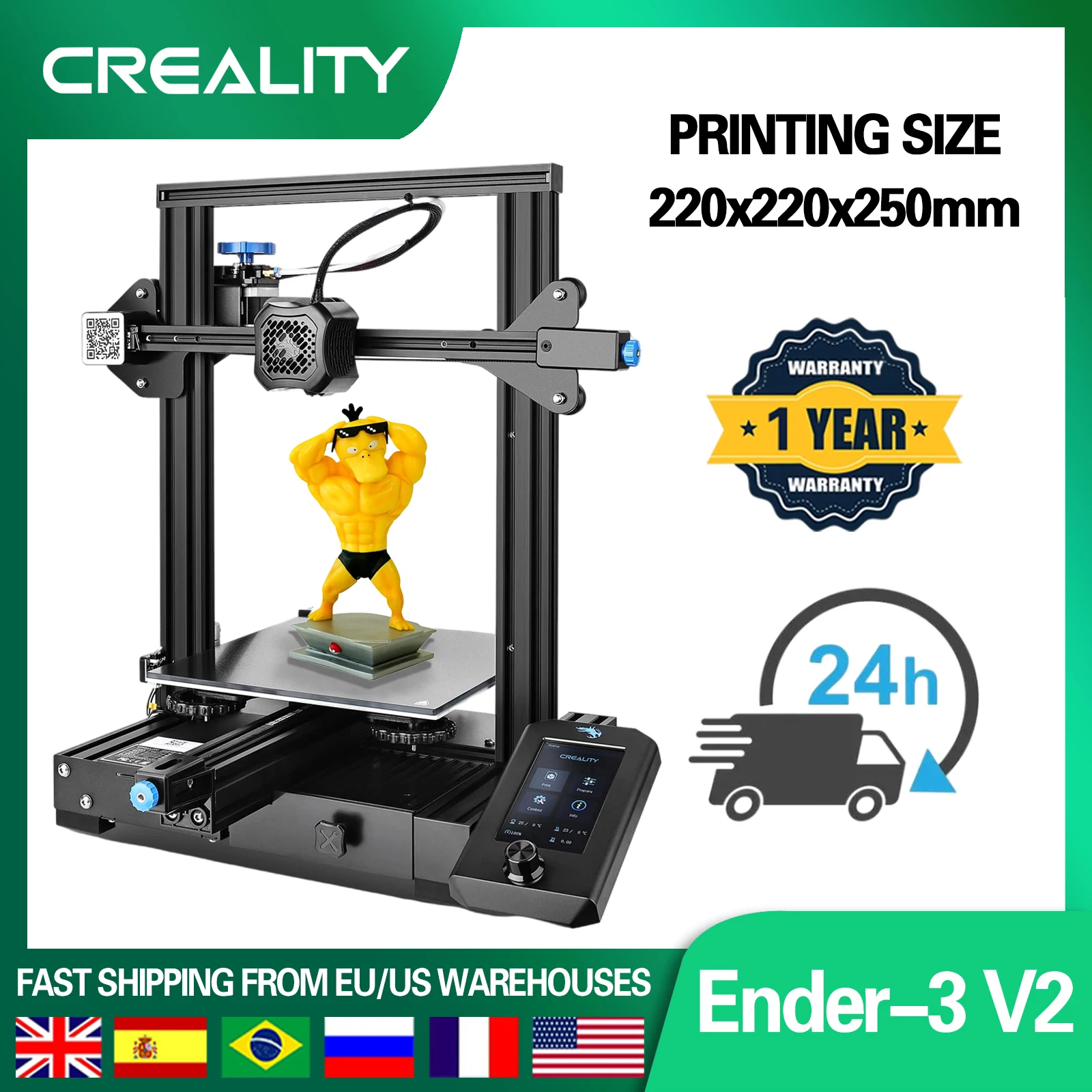 

Official Creality Ender 3 V2 3D Printer Silent Motherboard Carborundum Glass Bed MeanWell Power Supply Ender 3 3D Printers