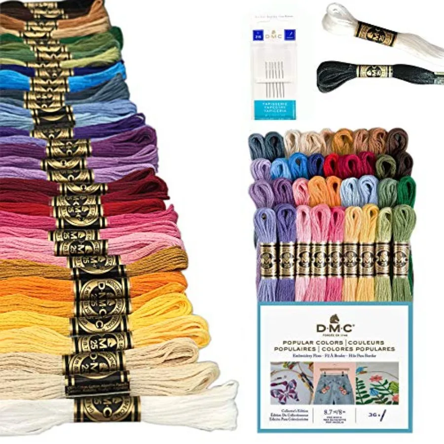 

DMC Embroidery Floss Pack Popular Colors Embroidery Thread Kit Include 36 Assorted Color Bundle with DMC Mouline Cotton White/B