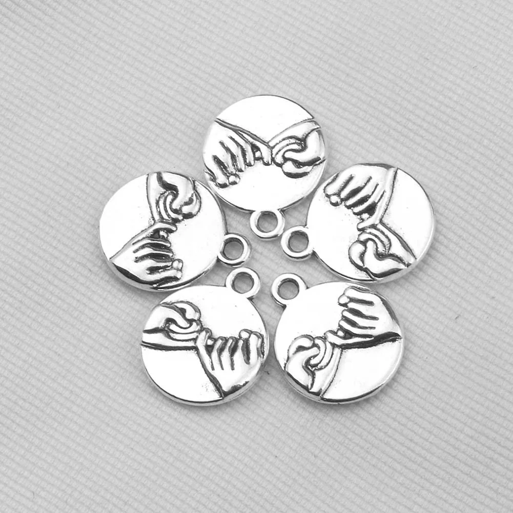 10pcs Charms Friendship Forever Hand Agreement 14mm Tibetan Silver Color Pendants Antique Jewelry Making DIY Handmade Pendant