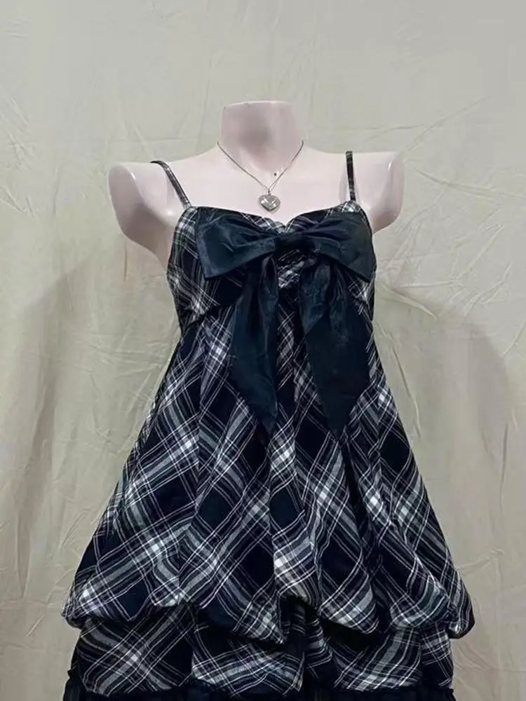 2025 اليابانية خمر نمط فستان بحزام المرأة الكورية موضة الأسود الدانتيل كامي فساتين الصيف الحلو المرقعة فستان قطعة واحدة جديد