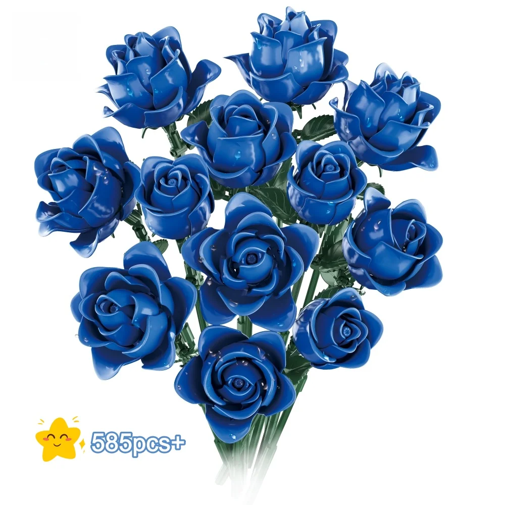 

Creative Blue Rose Bouquet Building Blocks Set DIY Ornament Romantic tabletop decoration Christmas Valentine Gift For Women