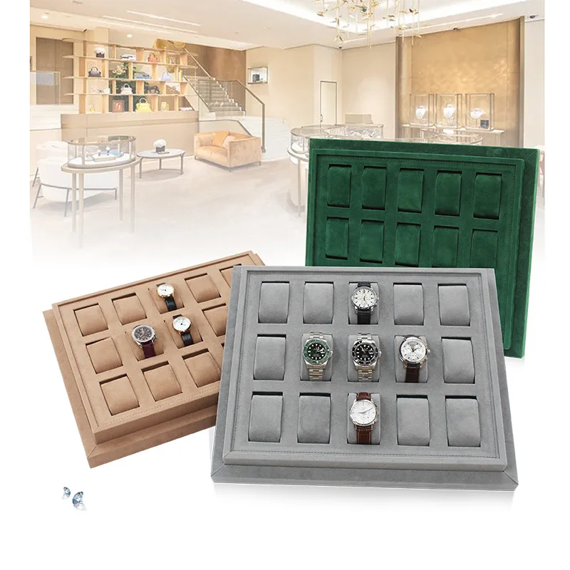 

Gray/Green Suede Watch Displays Live Broadcast Props Jewelry Displays and Stalls Luxury Jewelry Trays Large-capacity Counters