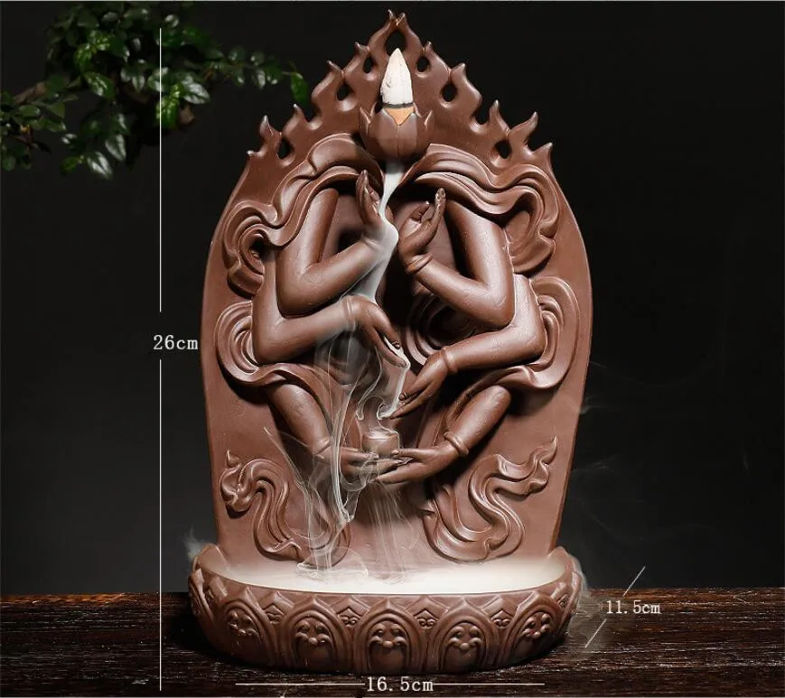 With 10Pcs Incense Cones, The Thousand-Hand Kwan-yin Backflow Holder Ceramic Censer