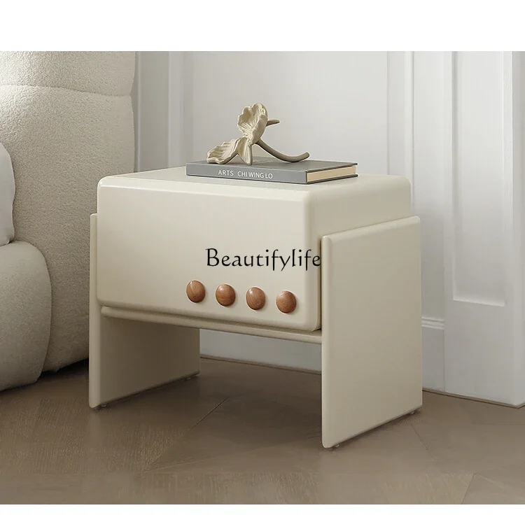 

Bedside table Simple modern light French retro cream style solid wood storage locker