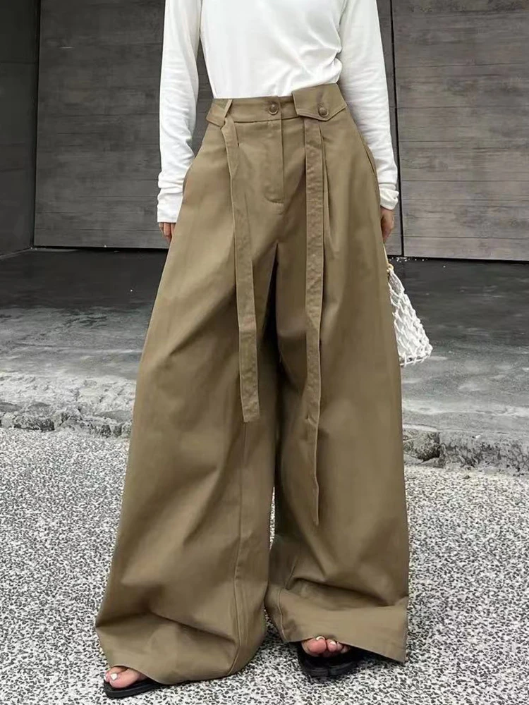 

American Style Wide Leg Pants Women High Waist Pants Minimalist Fashion Loose Casual Trousers 2024 New Khaki Baggy Pants Female