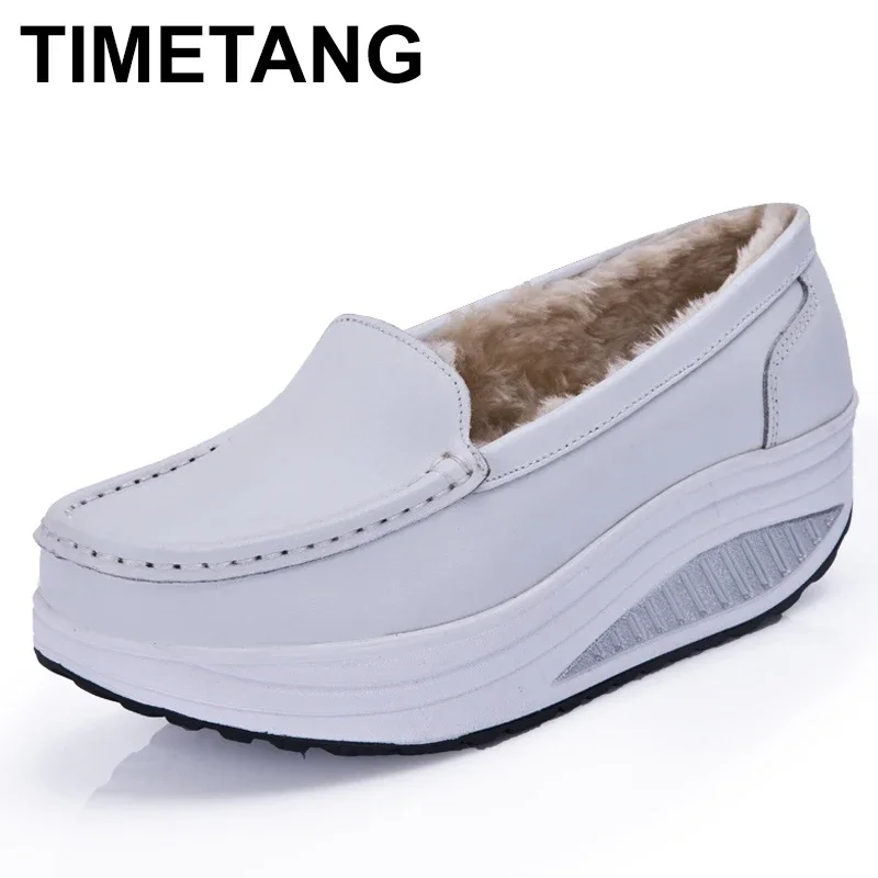 TIMETANG Winter Women Slip On Warm Shoes Lady Running Shoes Plush Fur Height Increasing Sneakers Slip Resistant Swing ShoesE790