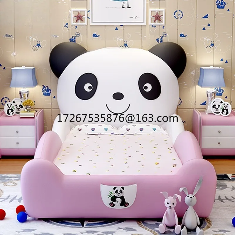 Cartoon eenpersoonsbed 1,35M dubbel leren bed met zachte tas