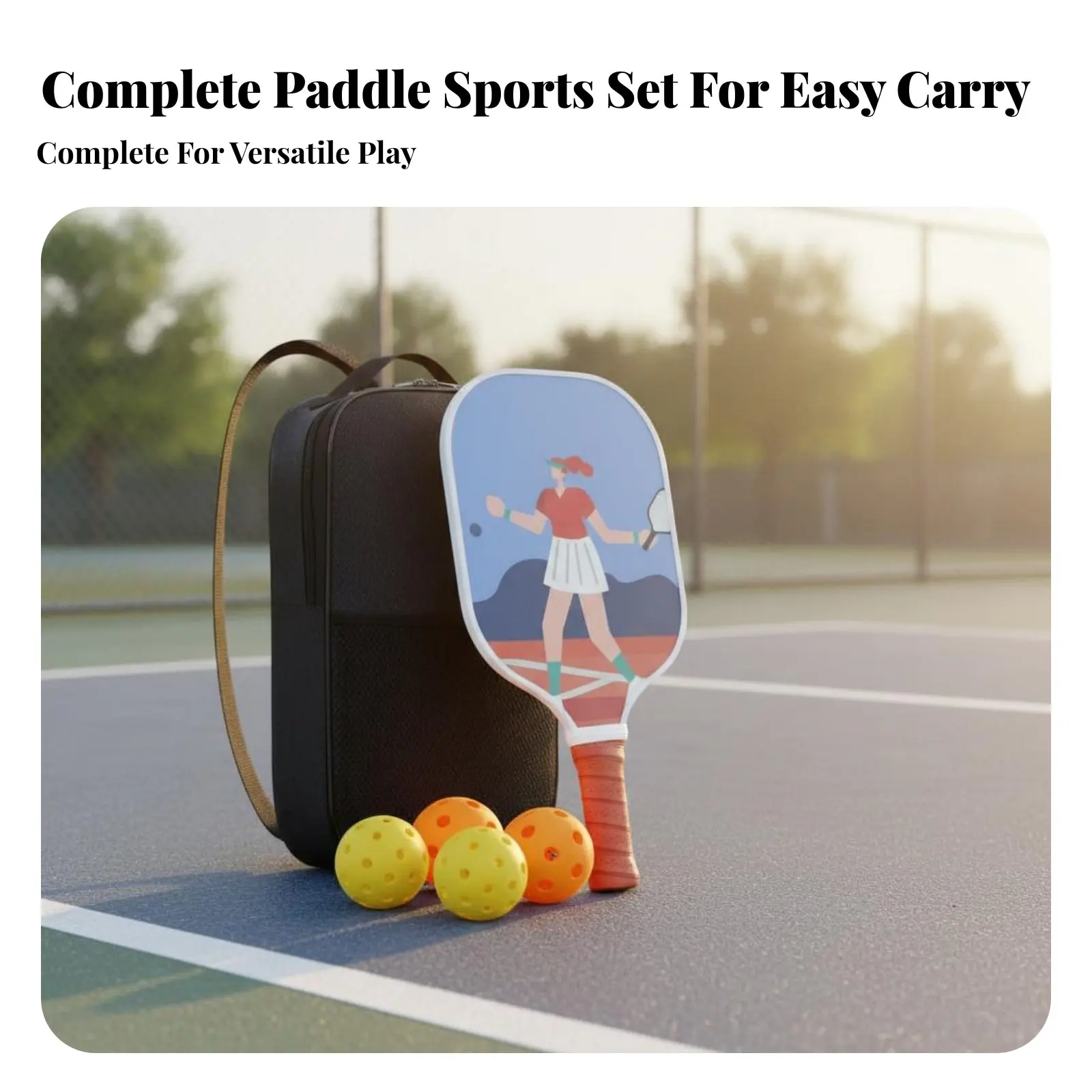 Pickleball Paddle Anti-Slip Grip Fiberglass Pickleball Racket Sports Equipment Long-Lasting Shielded Rim Includes Carry Bag
