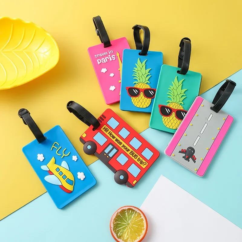 Cute Cartoon Silicone Luggage Tags Travel Suitcase Bag Address Holder Luggage Label Travel Accessories Kids Bus Card Cover