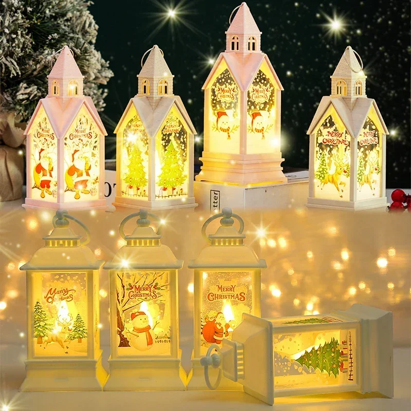 Christmas LED Lantern Light Home Christmas Tree Ornaments LED Lamp Xmas Glow Decorations Kids Gift Happy New Year Decors