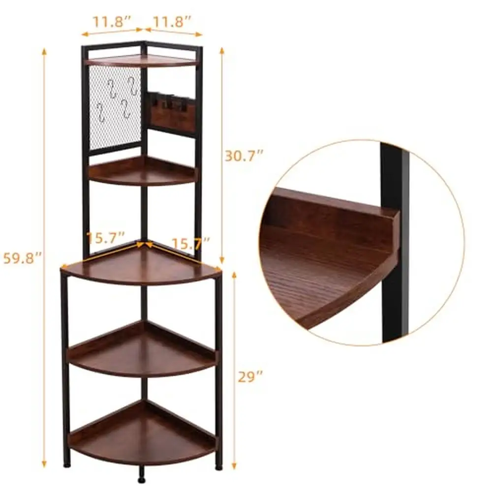 Corner Shelf Plant Stand Wood 5 Tier Metal Frame Display Rack 59.8 Inch Storage Shelf Stand