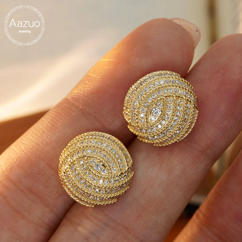 Aazuo Luxury Jewelry 18K Yellow Gold Natrual Diamonds 0.72ct Birthday Gift Idears Round Stud Earrings For Woman Senior Banquet