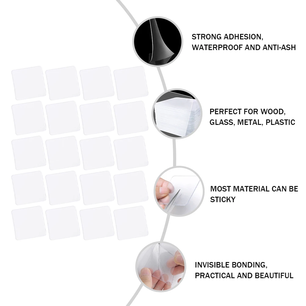 

20 pcs Double Sided Stickers Invisible No Trace Adhesive Waterproof Tape for Glass Wood Metal Plastic Transparent Corner