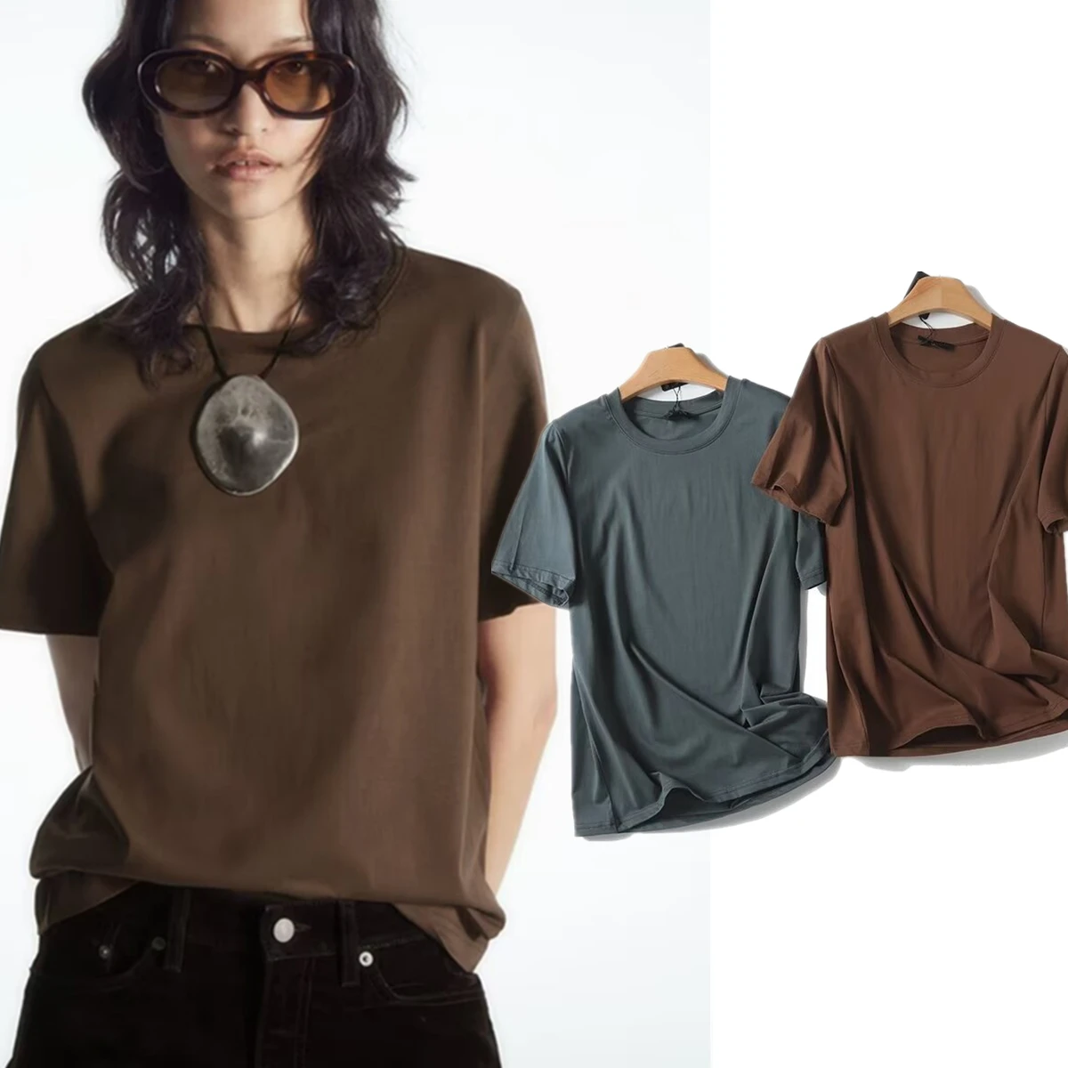 

Withered Summer Minimalist Solid T-shirt Women Color Round Neck T-shirt Casual Short Sleeve Tops