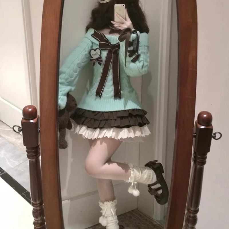 Japanse Zoete Lolita Mini Rokken Vrouwen Y2K Kawaii Kant Patchwork Boog Taart Rok Femme Hoge Taille Preppy Alle Match Een Lijn Rokken