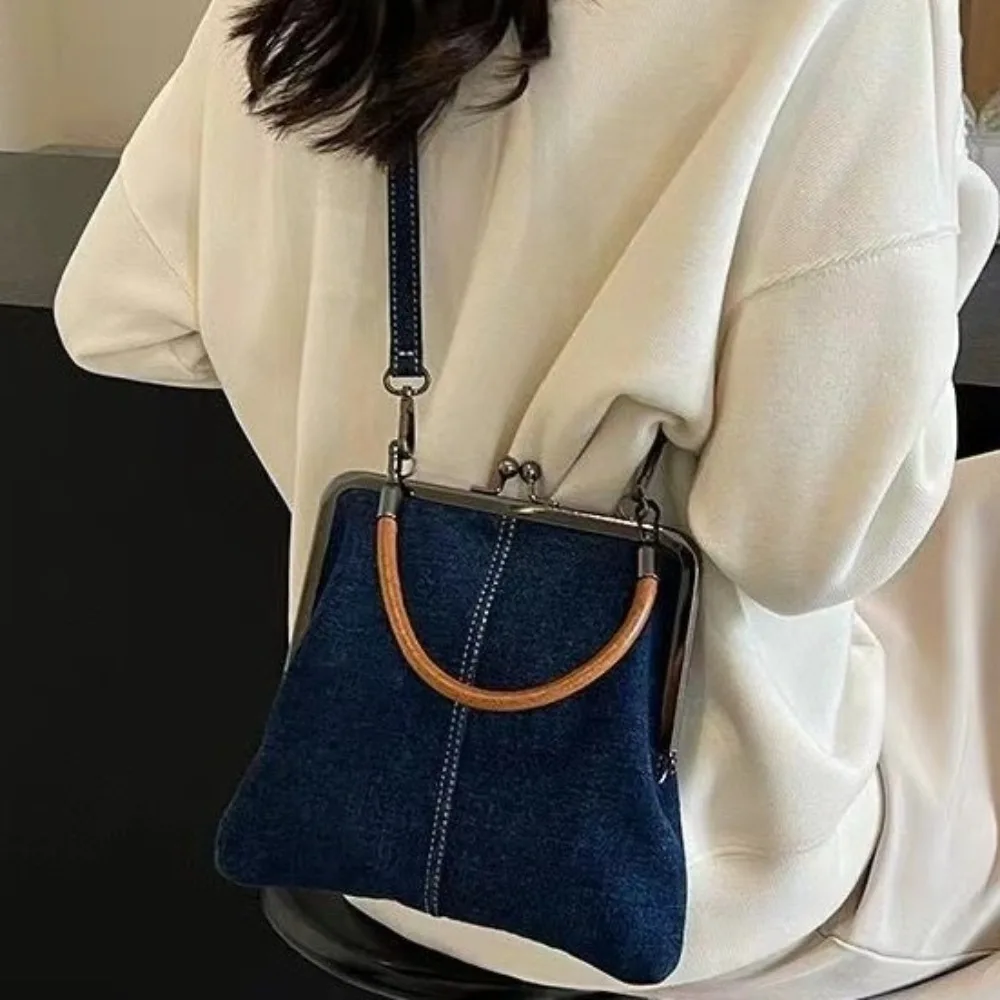 

New Vintage Style Women Handbag Blue Black Brown Versatile Designer Shoulder Bag PU Leather Lady‘s Denim Purses Crossbody Bags