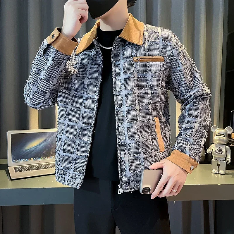 

2024 Autumn Tassel Patchwork Jacket Men's Fashion Casual Business Social Streetwear Outwear Coats Workwear Jacket Men Clothing