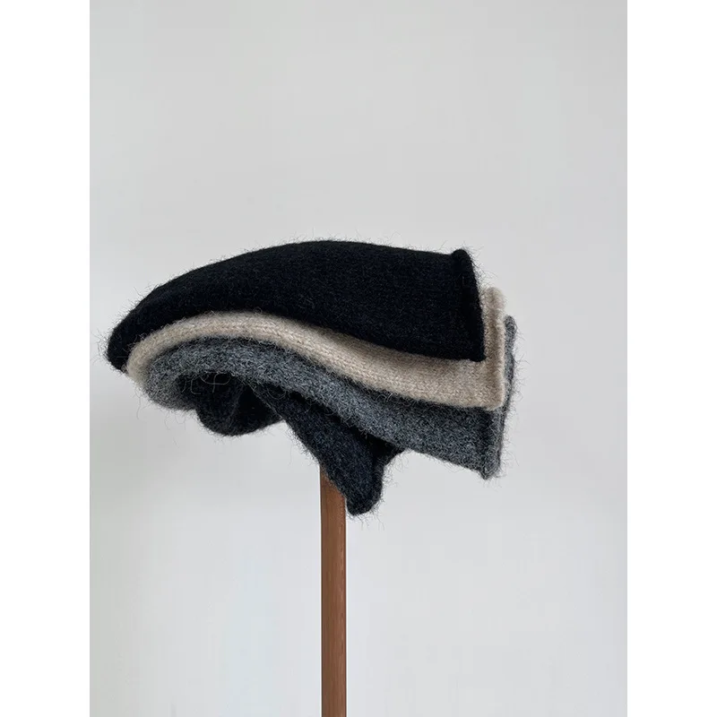 Womens Alpaca Wool Knit Beanie - Warm Winter Beanies with Curled Edge, Cozy Slouchy Hat for Cold Weather