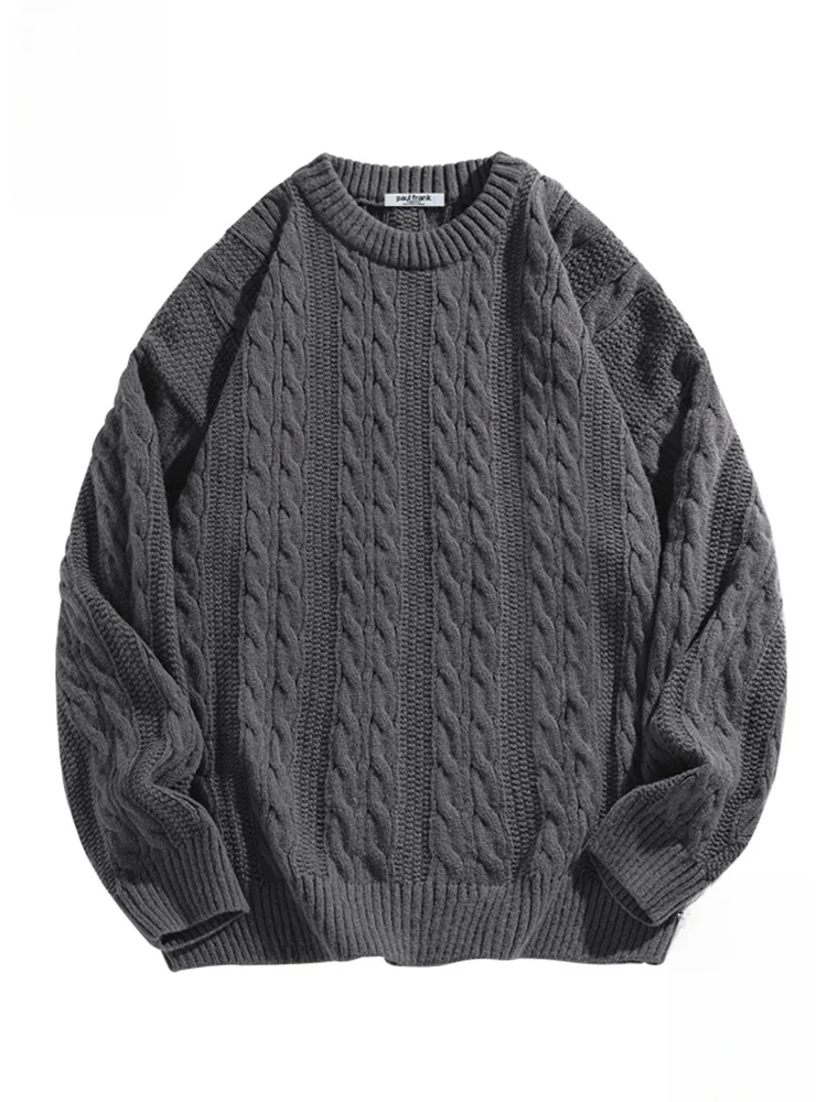 

PaulFrank Loose Fit round Ne Knitted Sweater Men's Autumn Winter Casual Sle Pure Color Twist Flower Design Big Mouth Monkey