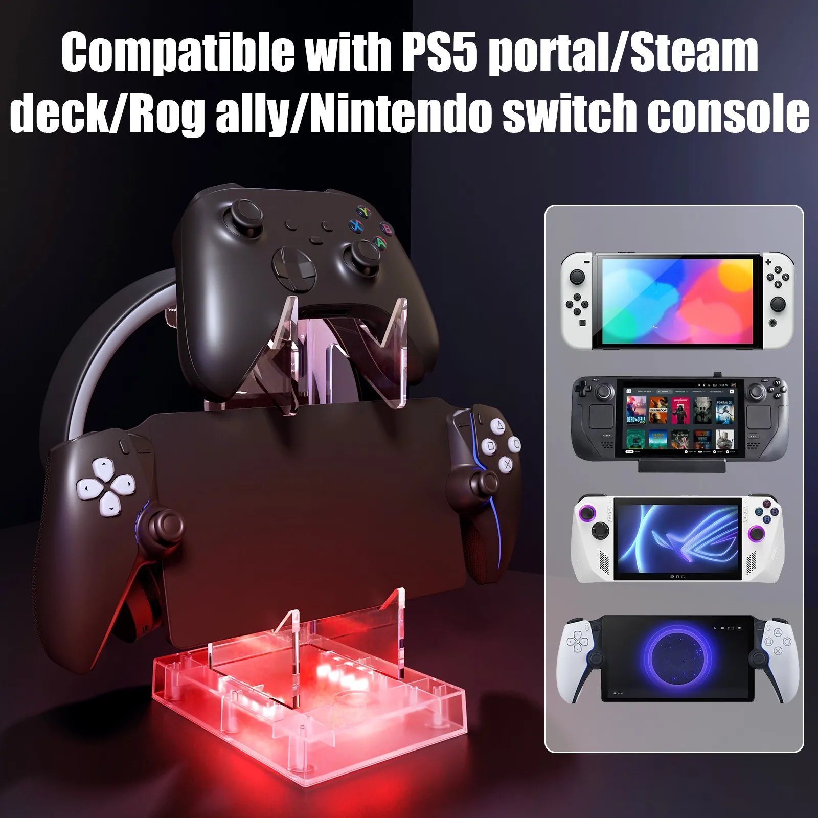 

Headphone Stand Controller Holder & Handheld Console Holder for Desk with RGB Lights Display Stand for Controllers of Xbox/PS5