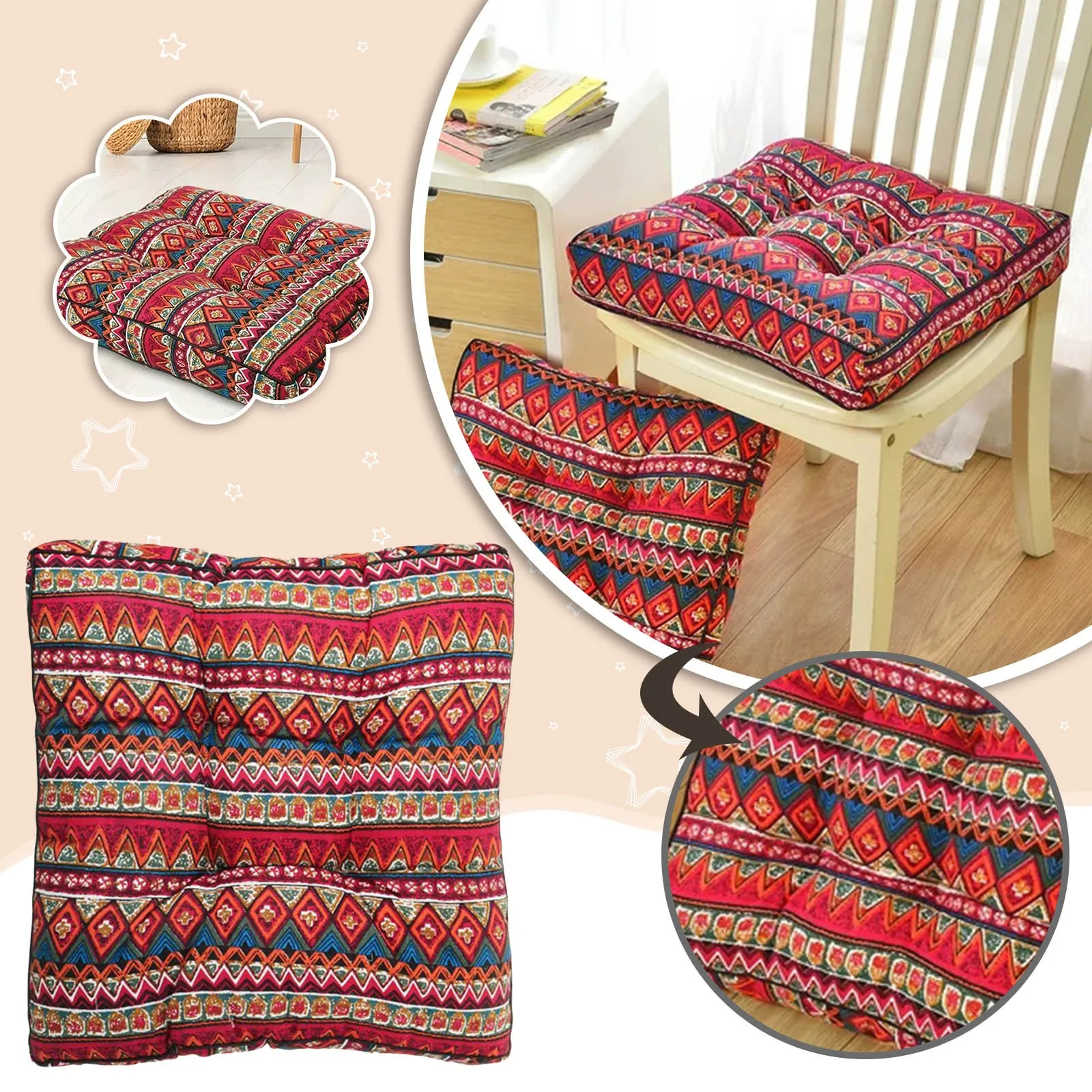 1PC Bohemian Outdoor Patio Chair Seat Pads  Square Floor Pillow  Kitchen Chair Seat Cushion Pads  Meditation Yoga Seating