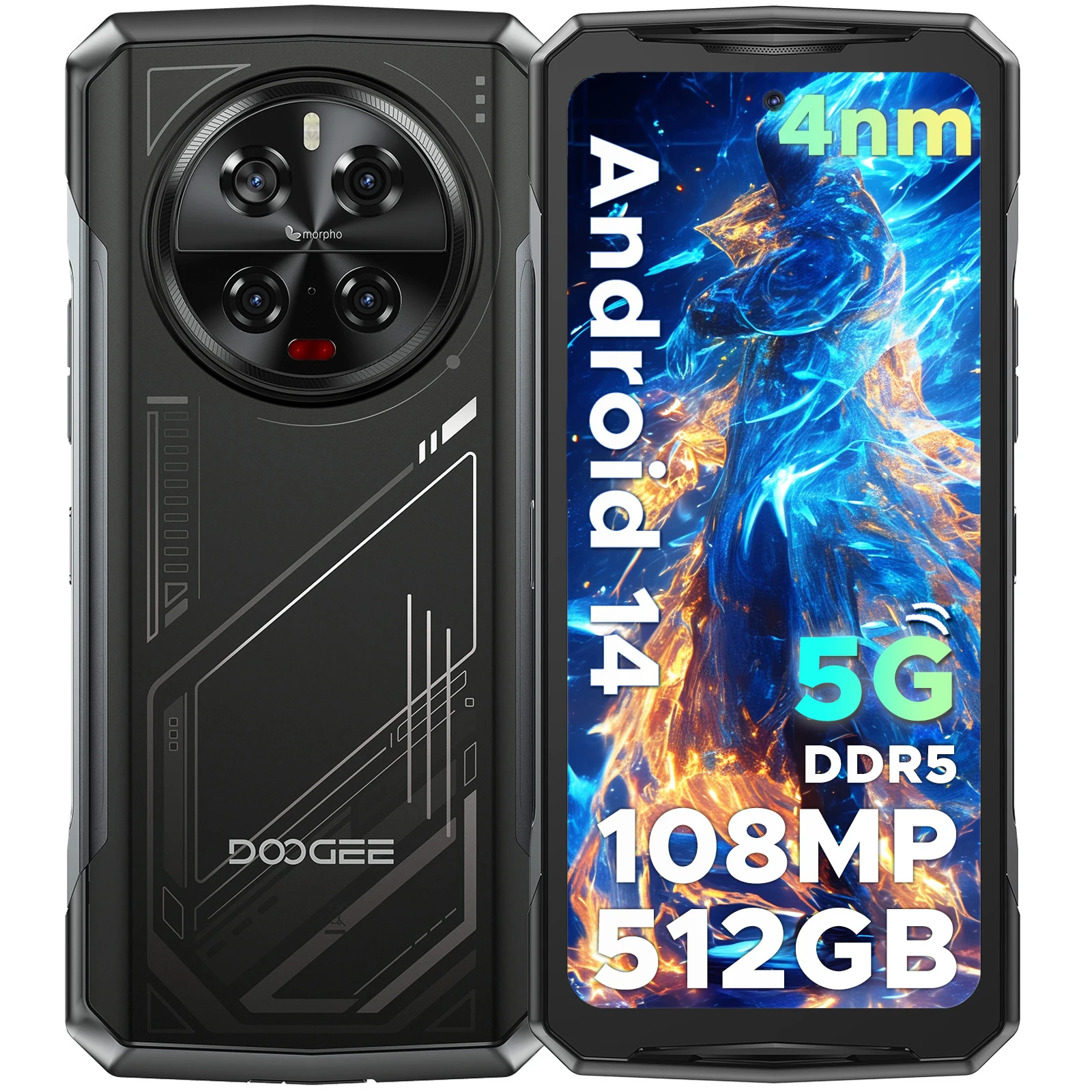 DOOGEE V40 5G Rugged Phone 12GB RAM 512GB ROM Gaming Smartphone dimension 7300 6.78 120Hz Display 108MP to Camera NFC 8680mAh