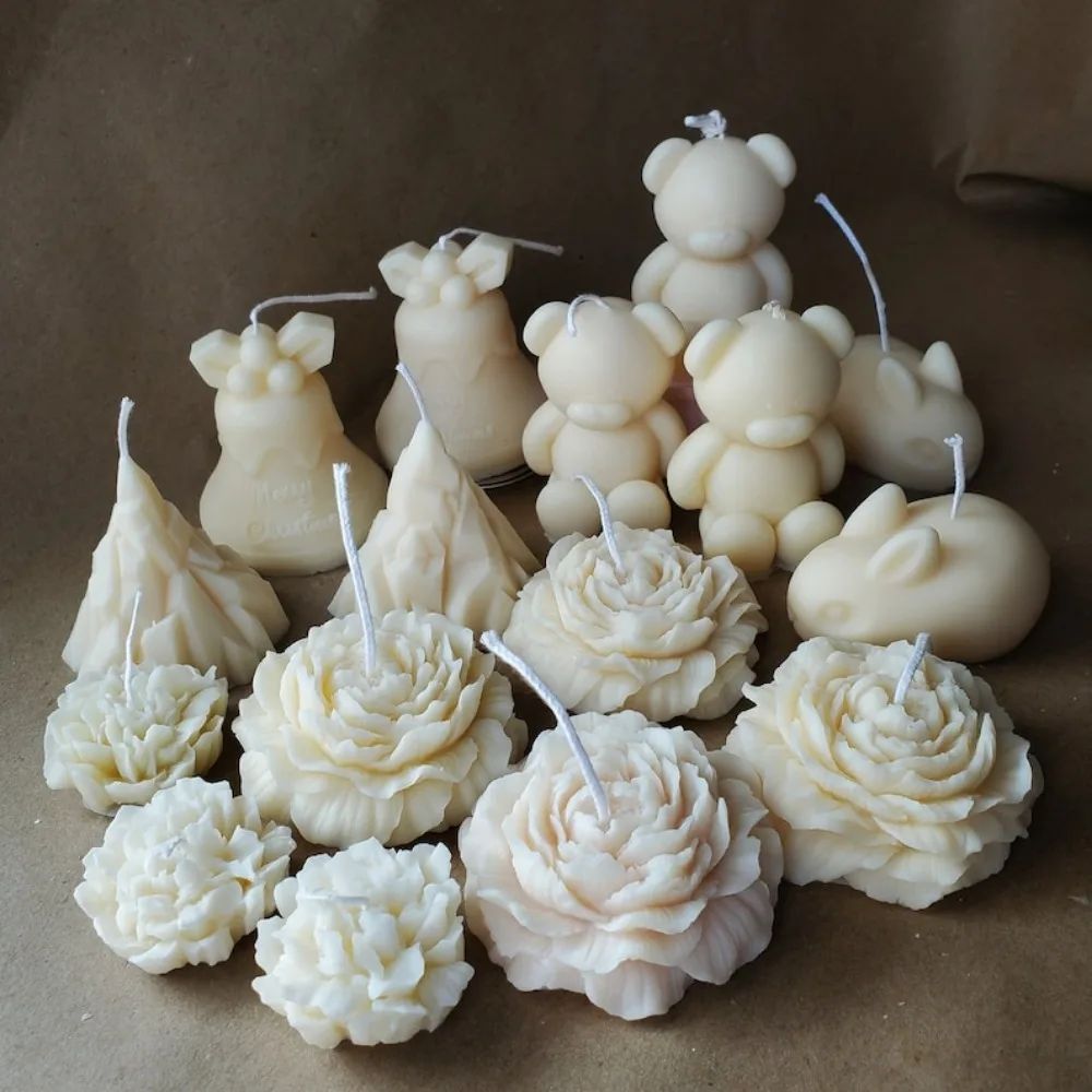 Peony Flower Scented Candle Silicone Mould Teddy Bear Rabbit Gypsum Mold Animal Bunny Resin Easter Decor Carnation Gifts for Mom