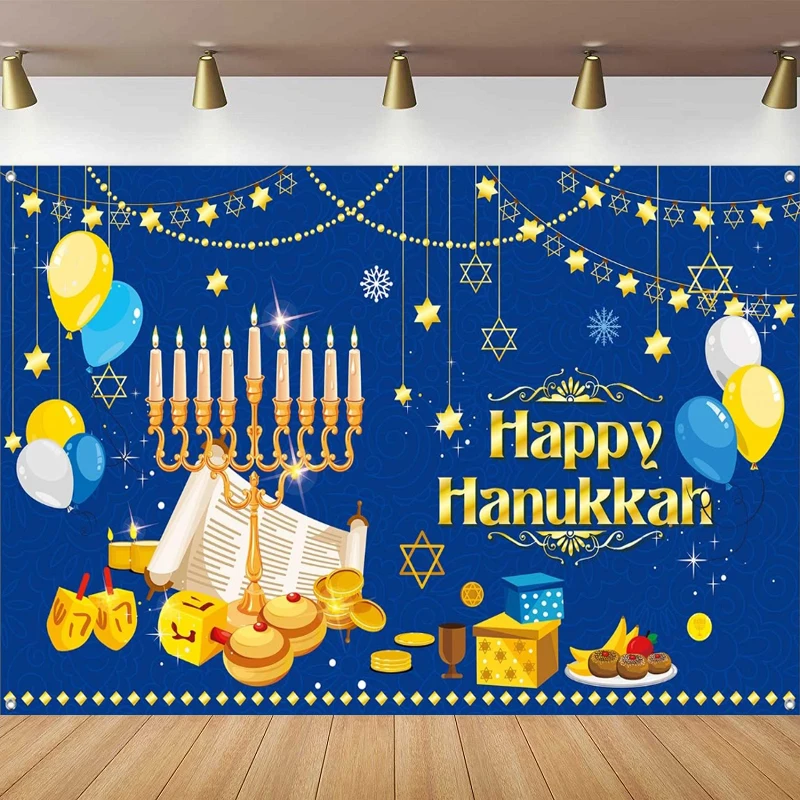 Photography Backdrop Happy Hanukkah Party Decorations Background Supplies For Hanukkah Festive Day Indoor Outdoor Yard Poster