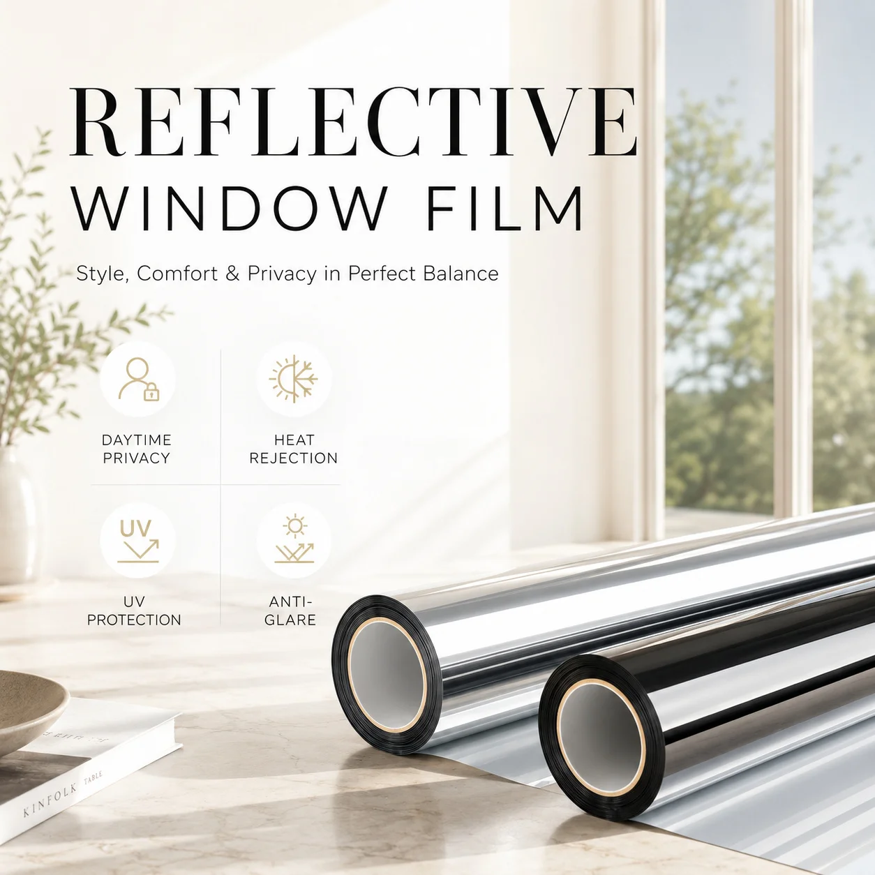 Window Privacy Film Static Cling One-Way Reflective Anti UV Sun Block Heat Insulation Anti-Peeping Balcony Bedroom Sticker