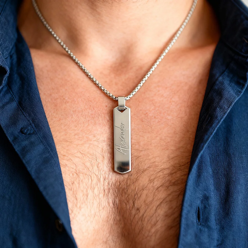 customized men's necklace stainless steel vertical bar geometric pattern pendant Free gift for men