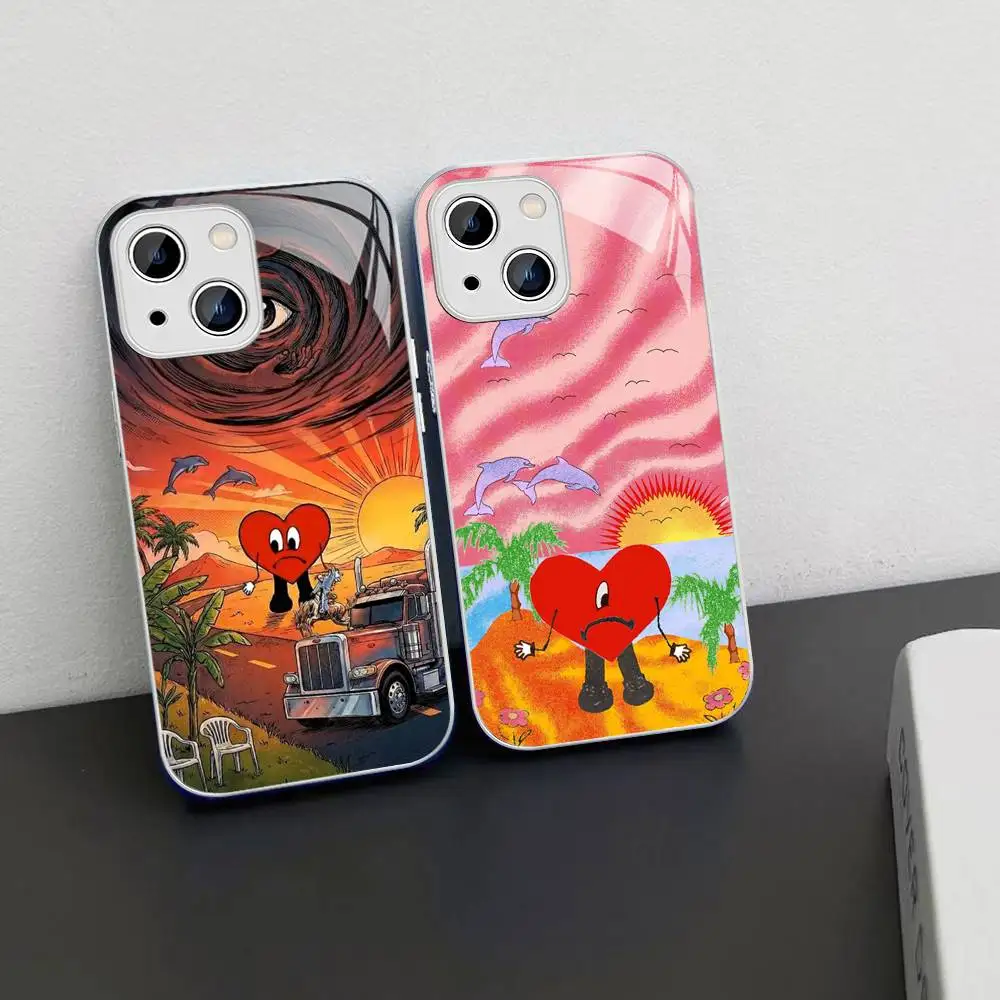 Singer B-bad Bunny Tempered Glass For Iphone 14 13 12 11 Pro Mini XS MAX 14Plus X XS XR Fundas