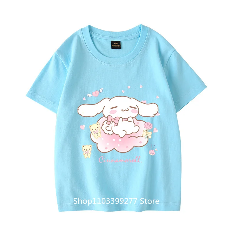 100% Cotton Summer Clothes Absorb Sweat Breathable T-Shirt Cute Pretty Children Short Sleeve Cartoon Anime Cinnamoroll T-Shirt